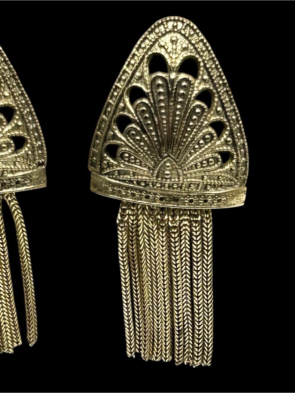 Vintage Whiting Davis Fringed Shield Shaped Earrings - Picture 2 of 4